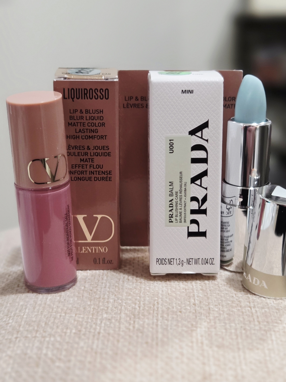 Valentino Pink Lip & Blush Liquid - Soft Pink/ Prada Lip Balm Bundle - Picture 1 of 4
